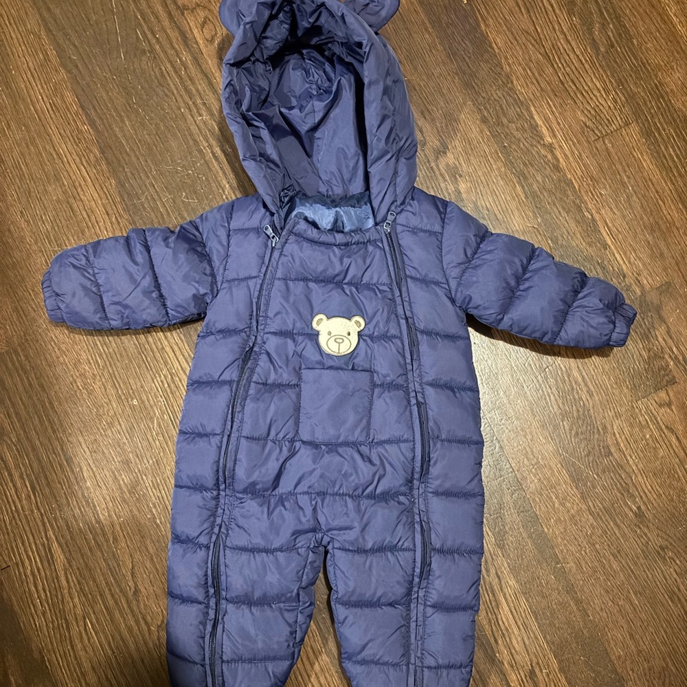 Blue Baby Snowsuit with Bear Patch